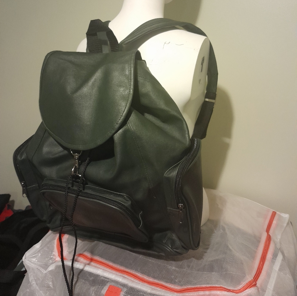 Green Leather Backpack - Picture 2 of 2